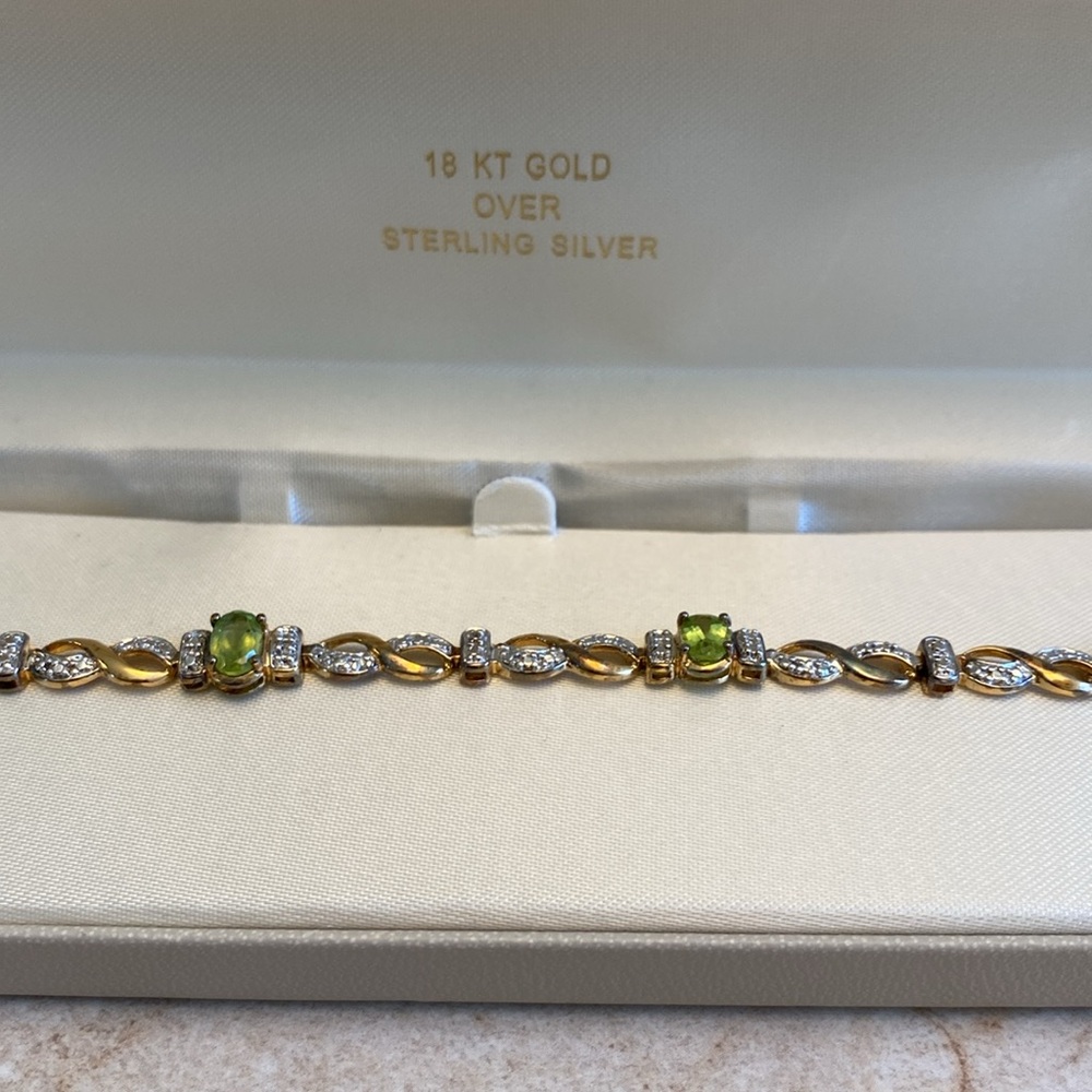 NWOT Peridot/Diamond 18KT Gold over Sterling Silver Bracelet